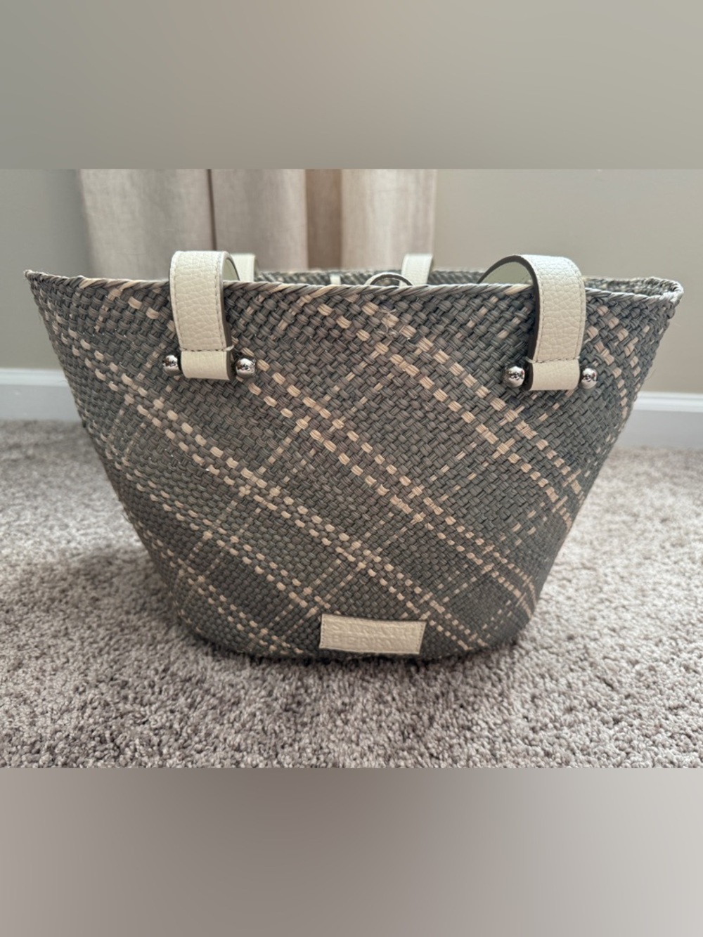 Woven Tote Bag in Blue Grey and Cream